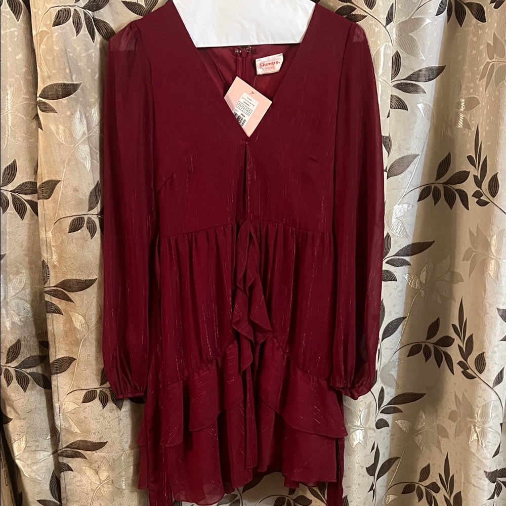 Showpo Burgundy Long Sleeve Dress